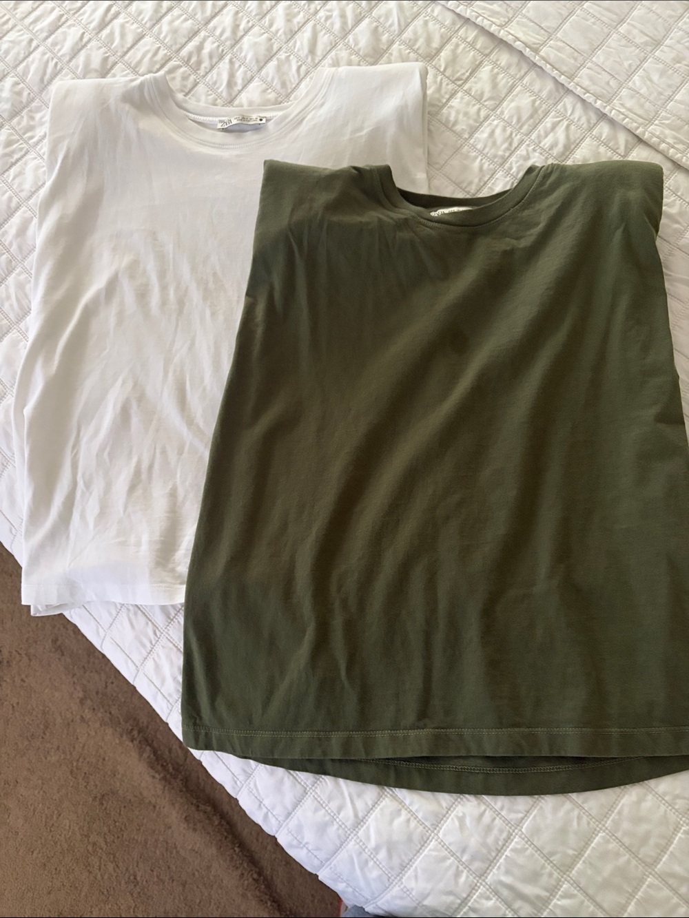 Zara White and Olive Green Sleeveless Tops